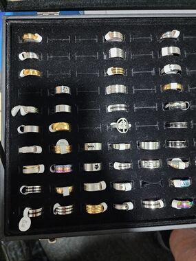 Mixed Metal Fashion Rings Set - Gold & Silver Tones Inox.